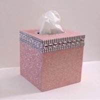Glitter & Bling Diamond Wrap Tissue Box Cover - Blush glitter, or a variety of colors with clear rhinestones and silver diamond wrap