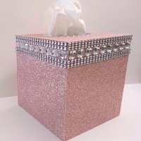 Glitter & Bling Diamond Wrap Tissue Box Cover - Blush glitter, or a variety of colors with clear rhinestones and silver diamond wrap