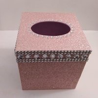 Glitter & Bling Diamond Wrap Tissue Box Cover - Blush glitter, or a variety of colors with clear rhinestones and silver diamond wrap