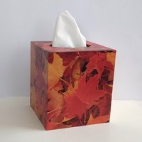 Fall Leaves Tissue Box Cover - Autumn Decoupage Square Tissue Holder 