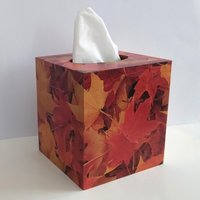 Fall Leaves Tissue Box Cover - Autumn Decoupage Square Tissue Holder 