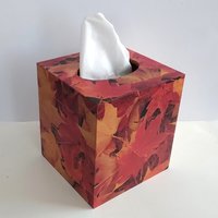 Fall Leaves Tissue Box Cover - Autumn Decoupage Square Tissue Holder 