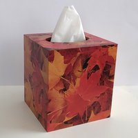 Fall Leaves Tissue Box Cover - Autumn Decoupage Square Tissue Holder 