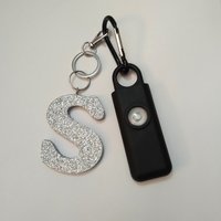 Glitter Letter & Alarm Safety Keychain Set -130 decibel alarm w/350 lumen strobe light and glitter initial/letter or purse charm