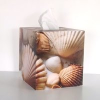 Seashells Tissue Box Cover - Decoupage square tissue holder, coastal beach decor