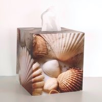 Seashells Tissue Box Cover - Decoupage square tissue holder, coastal beach decor