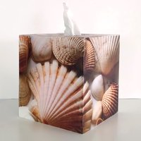 Seashells Tissue Box Cover - Decoupage square tissue holder, coastal beach decor