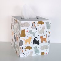 Cat Tissue Box Cover - Decoupage square tissue holder with multi color cats