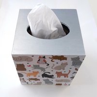 Cat Tissue Box Cover - Decoupage square tissue holder with multi color cats