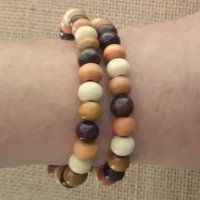 Wood Beaded Cross Bracelet Set- Earthtone, stacked, boho style stretch bracelet with 7mm beads