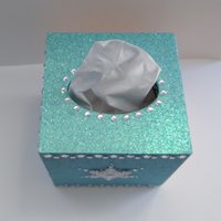 Glitter & Bling Snowflake Tissue Box Cover - Sparkling square tissue holder w/ fine glitter and clear rhinestones