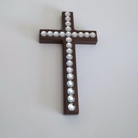 Rhinestone Wall Cross - Handpainted sparkling bling cross with large clear rhinestones - 8" x 4.5" 