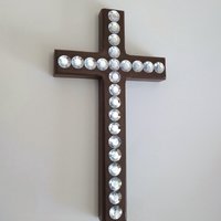 Rhinestone Wall Cross - Handpainted sparkling bling cross with large clear rhinestones - 8" x 4.5" 