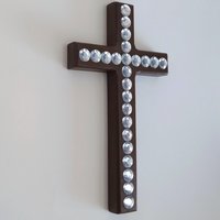 Rhinestone Wall Cross - Handpainted sparkling bling cross with large clear rhinestones - 8" x 4.5" 