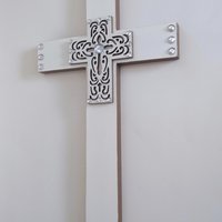 Bling Laser Cut Cross - Handpainted white and light brown w/clear rhinestones - 12" - ready to ship sale