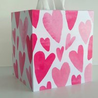 Hearts Tissue Box Cover - Decoupage square tissue holder, Valentines, Love