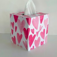 Hearts Tissue Box Cover - Decoupage square tissue holder, Valentines, Love