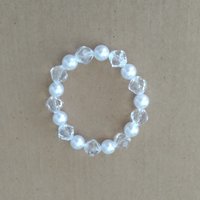 Clear Crystal & Pearl Stretch Bracelet 