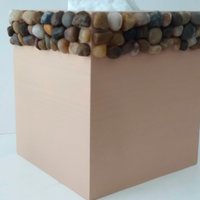 River Rock Tissue Box Cover - Handpainted beige with natural stone pebbles