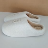 Bling Letter Slippers - Personalized Ivory & tan with pearl rhinestone initials