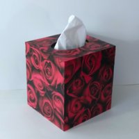 Red Rose Tissue Box Cover- Floral Decoupage Square Tissue Holder