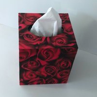 Red Rose Tissue Box Cover- Floral Decoupage Square Tissue Holder