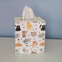 Cat Tissue Box Cover - Decoupage square tissue holder with multi color cats