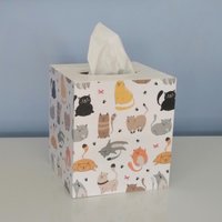 Cat Tissue Box Cover - Decoupage square tissue holder with multi color cats