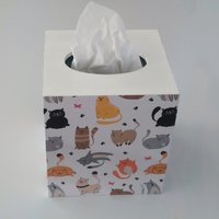 Cat Tissue Box Cover - Decoupage square tissue holder with multi color cats
