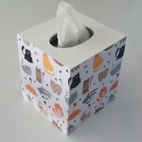 Cat Tissue Box Cover - Decoupage square tissue holder with multi color cats