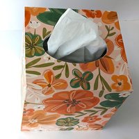 Orange Floral Tissue Box Cover- Decoupage with orange, green yellow and white flower design