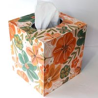Orange Floral Tissue Box Cover- Decoupage with orange, green yellow and white flower design
