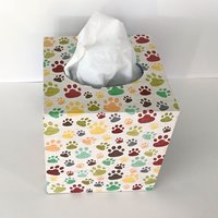 Paw Print Tissue Box Cover - Decoupage multi color paws tissue holder