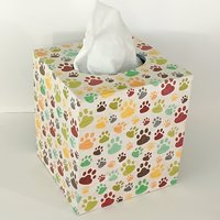 Paw Print Tissue Box Cover - Decoupage multi color paws tissue holder