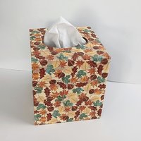Fall Leaves Tissue Box Cover - Decoupage Autumn Tissue Holder
