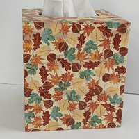 Fall Leaves Tissue Box Cover - Decoupage Autumn Tissue Holder