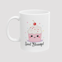 Sweet Blessings Ceramic Mug  - 11 oz. white with whimsical cupcake and stars 