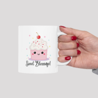 Sweet Blessings Ceramic Mug  - 11 oz. white with whimsical cupcake and stars 