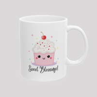 Sweet Blessings Ceramic Mug  - 11 oz. white with whimsical cupcake and stars 