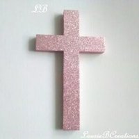 Glitter Wall Cross - Sparkling Fine Glitter Cross in Blush/Rose or a Variety of Colors -  9.5" or 12"