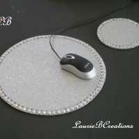 Glitter & Bling Mousepad Coaster Set - Sparkling Fine Glitter w/Clear Rhinestones