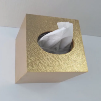 Metallic Gold Tissue Box Cover - Textured vinyl tissue holder, faux leather square tissue box
