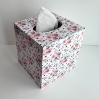Floral Rose Tissue Box Cover - Decoupage white with shabby chic watercolor roses and leaves 