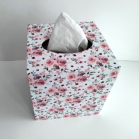 Floral Rose Tissue Box Cover - Decoupage white with shabby chic watercolor roses and leaves 