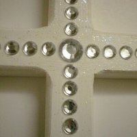 Bling Wall Cross - Handpainted Wood Cross w/ clear rhinestones and glitter paint - 8" x 4.5"