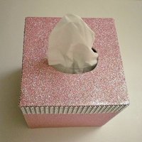 Glitter & Diamond Wrap Tissue Box Cover-Aqua blue fine glitter or a variety of colors-w/silver diamond wrap rhinestone bling