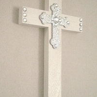 Bling & Glitter Cross- Handpainted Wood Cross in a Variety of Colors w/silver glitter cross and clear rhinestones - 9.5" or 12"