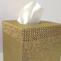 Gold Glitter & Diamond Wrap Tissue Box Cover-Fine Glitter w/Gold Diamond Wrap Bling, Square Tissue Holder