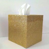 Gold Glitter & Diamond Wrap Tissue Box Cover-Fine Glitter w/Gold Diamond Wrap Bling, Square Tissue Holder
