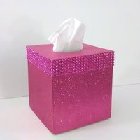 Pink Glitter & Diamond Wrap Square Tissue Box Cover-Sparkling Fine Glitter-w/Pink Diamond Wrap Rhinestone Bling